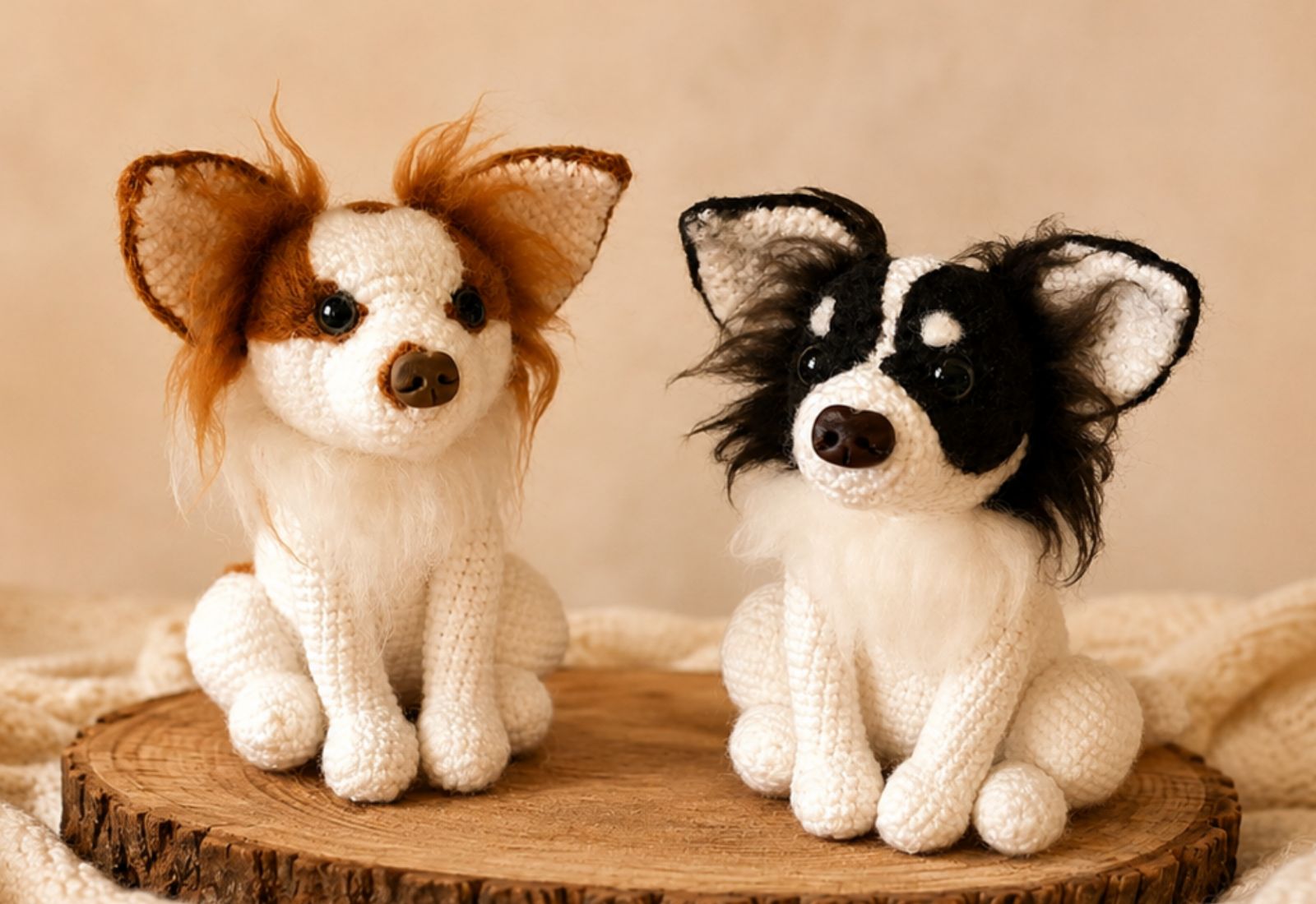 Zwei gehäkelte Hunde mit individuell gefilztem Fell